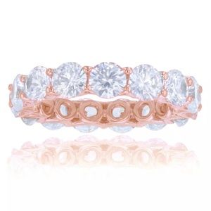 White Cubic Zirconias Eternity Band 14k Rose Gold Plated Sterling Silver, Size 7